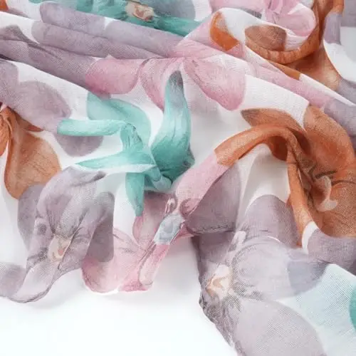 GERINLY Lightweight Scarves Fashion Flowers Print Women Cotton Wrap Scarf Head Shawl Fall Gift - 4