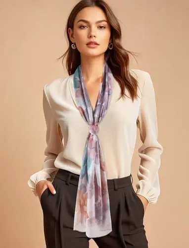 GERINLY Lightweight Scarves Fashion Flowers Print Women Cotton Wrap Scarf Head Shawl Fall Gift - 6