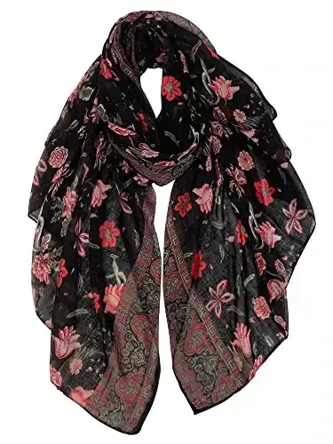 GERINLY Lightweight Scarves Fashion Flowers Print Women Cotton Wrap Scarf Head Shawl Winter Gift - GERINLY