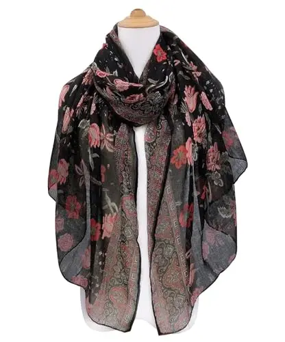 GERINLY Lightweight Scarves Fashion Flowers Print Women Cotton Wrap Scarf Head Shawl Winter Gift - 5