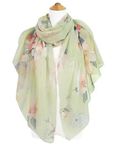 GERINLY Lightweight Scarves Fashion Flowers Print Women Cotton Wrap Scarf Head Shawl Winter Gift - 2