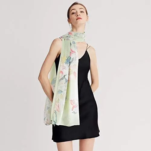 GERINLY Lightweight Scarves Fashion Flowers Print Women Cotton Wrap Scarf Head Shawl Winter Gift - 3