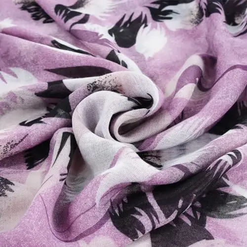 GERINLY Lightweight Scarves Fashion Flowers Print Women Cotton Wrap Scarf Head Shawl Fall Gift - 4