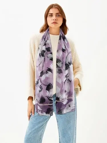 GERINLY Lightweight Scarves Fashion Flowers Print Women Cotton Wrap Scarf Head Shawl Winter Gift - 5