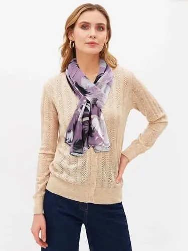 GERINLY Lightweight Scarves Fashion Flowers Print Women Cotton Wrap Scarf Head Shawl Winter Gift - 6