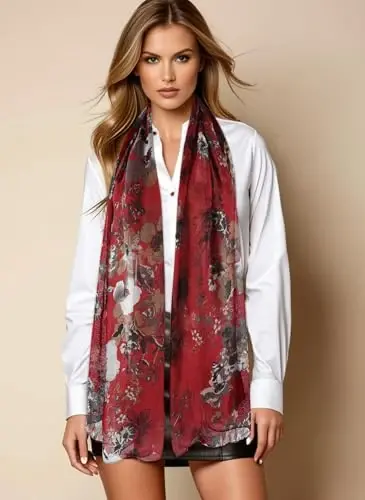 GERINLY Lightweight Scarves Fashion Flowers Print Women Cotton Wrap Scarf Head Shawl Fall Gift - 5