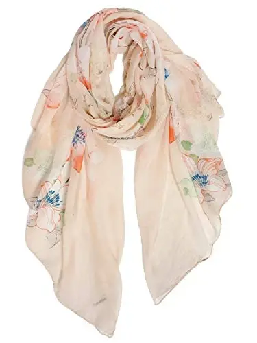 GERINLY Lightweight Scarves Fashion Flowers Print Women Cotton Wrap Scarf Head Shawl Fall Gift - 1