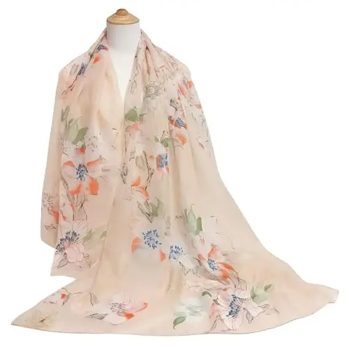 GERINLY Lightweight Scarves Fashion Flowers Print Women Cotton Wrap Scarf Head Shawl Fall Gift - 5