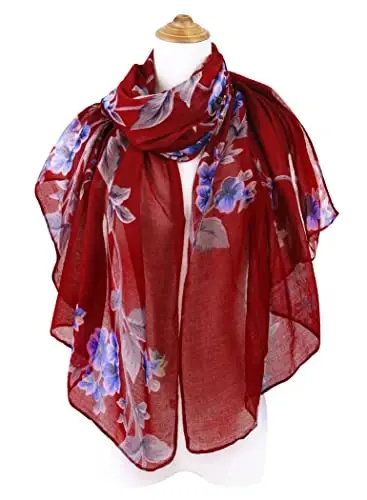 GERINLY Lightweight Scarves Fashion Flowers Print Women Cotton Wrap Scarf Head Shawl Fall Gift - 4