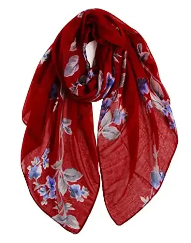 GERINLY Lightweight Scarves Fashion Flowers Print Women Cotton Wrap Scarf Head Shawl Winter Gift - GERINLY