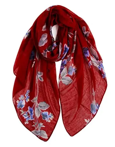 GERINLY Lightweight Scarves Fashion Flowers Print Women Cotton Wrap Scarf Head Shawl Winter Gift - 1