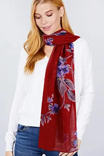GERINLY Lightweight Scarves Fashion Flowers Print Women Cotton Wrap Scarf Head Shawl Winter Gift - 6