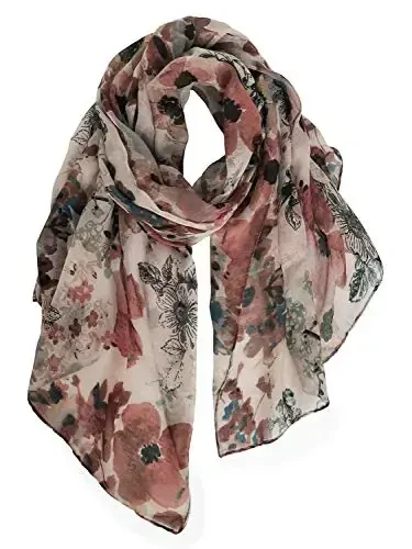 GERINLY Lightweight Scarves Fashion Flowers Print Women Cotton Wrap Scarf Head Shawl Fall Gift 