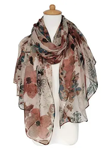 GERINLY Lightweight Scarves Fashion Flowers Print Women Cotton Wrap Scarf Head Shawl Fall Gift - 2