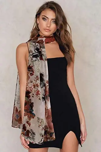 GERINLY Lightweight Scarves Fashion Flowers Print Women Cotton Wrap Scarf Head Shawl Fall Gift - 3