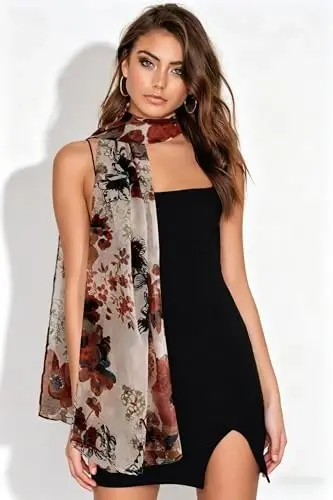 GERINLY Lightweight Scarves Fashion Flowers Print Women Cotton Wrap Scarf Head Shawl Fall Gift - GERINLY