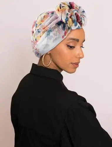 GERINLY Lightweight Scarves Fashion Flowers Print Women Cotton Wrap Scarf Head Shawl Winter Gift - 3