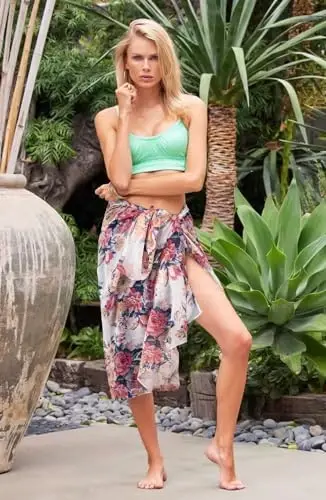 GERINLY Lightweight Scarves Fashion Flowers Print Women Cotton Wrap Scarf Head Shawl Winter Gift - 4