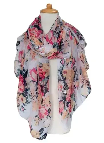 GERINLY Lightweight Scarves Fashion Flowers Print Women Cotton Wrap Scarf Head Shawl Fall Gift - GERINLY (1)