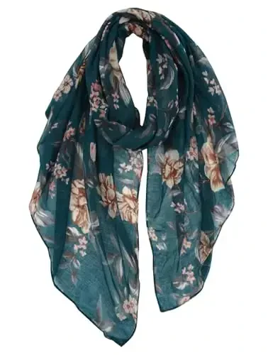 GERINLY Lightweight Scarves Fashion Flowers Print Women Cotton Wrap Scarf Head Shawl Fall Gift 