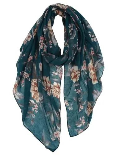 GERINLY Lightweight Scarves Fashion Flowers Print Women Cotton Wrap Scarf Head Shawl Fall Gift - 1