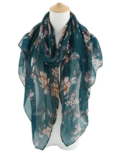 GERINLY Lightweight Scarves Fashion Flowers Print Women Cotton Wrap Scarf Head Shawl Fall Gift - GERINLY (1)