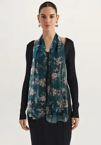 GERINLY Lightweight Scarves Fashion Flowers Print Women Cotton Wrap Scarf Head Shawl Winter Gift - 6