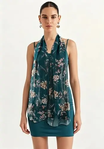 GERINLY Lightweight Scarves Fashion Flowers Print Women Cotton Wrap Scarf Head Shawl Summer Gift 
