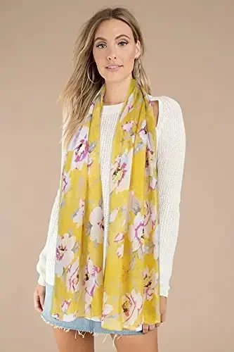 GERINLY Lightweight Scarves Fashion Flowers Print Women Cotton Wrap Scarf Head Shawl Winter Gift - 6