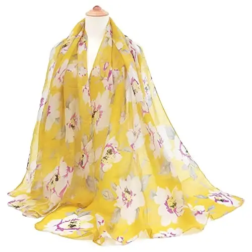 GERINLY Lightweight Scarves Fashion Flowers Print Women Cotton Wrap Scarf Head Shawl Fall Gift - GERINLY (1)