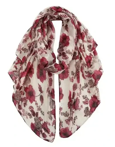 GERINLY Lightweight Scarves Fashion Flowers Print Women Cotton Wrap Scarf Head Shawl Winter Gift 