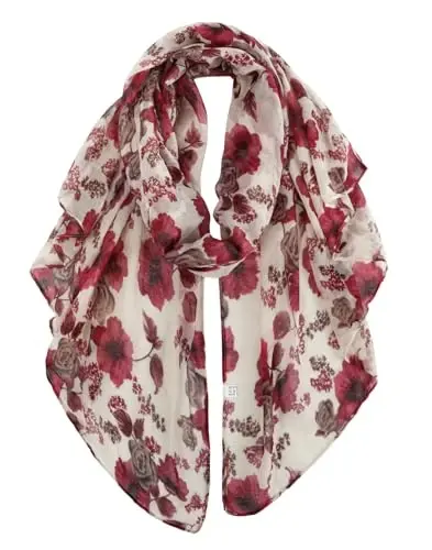GERINLY Lightweight Scarves Fashion Flowers Print Women Cotton Wrap Scarf Head Shawl Winter Gift - 1