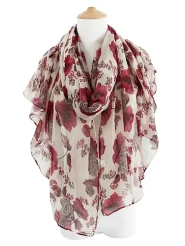 GERINLY Lightweight Scarves Fashion Flowers Print Women Cotton Wrap Scarf Head Shawl Winter Gift - 3