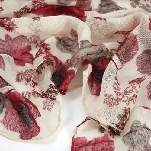 GERINLY Lightweight Scarves Fashion Flowers Print Women Cotton Wrap Scarf Head Shawl Winter Gift - 4