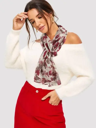 GERINLY Lightweight Scarves Fashion Flowers Print Women Cotton Wrap Scarf Head Shawl Winter Gift - 6