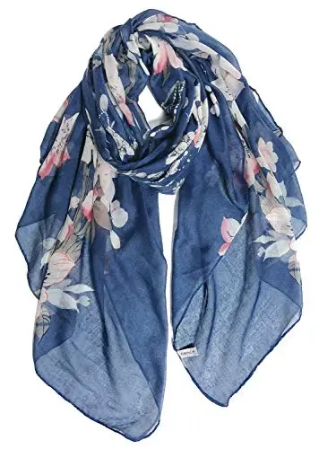 GERINLY Lightweight Scarves Fashion Flowers Print Women Cotton Wrap Scarf Head Shawl Winter Gift - 1
