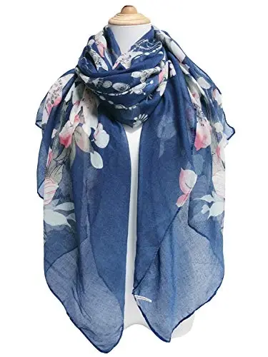 GERINLY Lightweight Scarves Fashion Flowers Print Women Cotton Wrap Scarf Head Shawl Winter Gift - GERINLY (1)