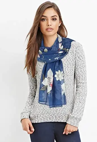 GERINLY Lightweight Scarves Fashion Flowers Print Women Cotton Wrap Scarf Head Shawl Winter Gift - 6