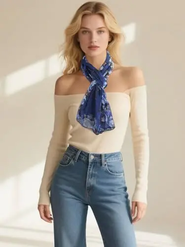 GERINLY Lightweight Scarves Fashion Flowers Print Women Cotton Wrap Scarf Head Shawl Winter Gift - 3