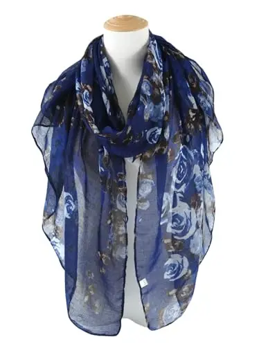GERINLY Lightweight Scarves Fashion Flowers Print Women Cotton Wrap Scarf Head Shawl Winter Gift - 5