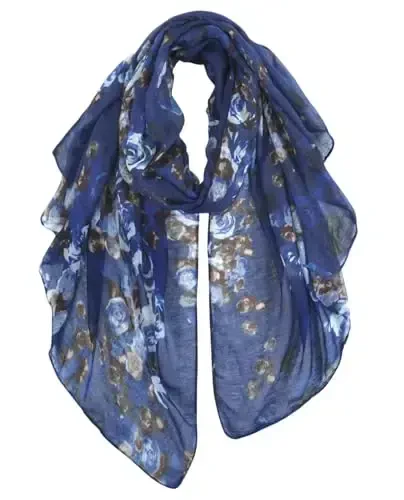 GERINLY Lightweight Scarves Fashion Flowers Print Women Cotton Wrap Scarf Head Shawl Fall Gift 