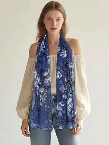 GERINLY Lightweight Scarves Fashion Flowers Print Women Cotton Wrap Scarf Head Shawl Fall Gift - GERINLY (1)