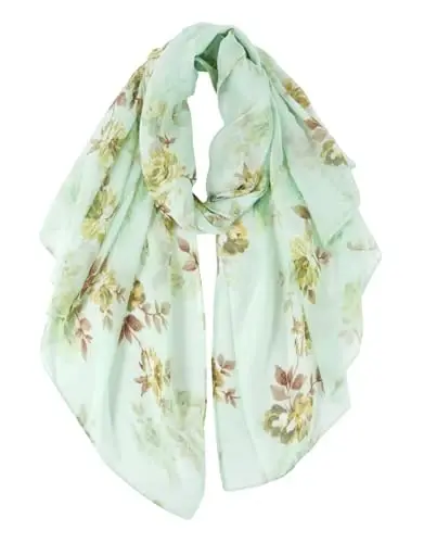 GERINLY Lightweight Scarves Fashion Flowers Print Women Cotton Wrap Scarf Head Shawl Winter Gift - 1