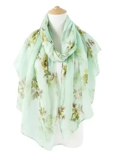 GERINLY Lightweight Scarves Fashion Flowers Print Women Cotton Wrap Scarf Head Shawl Winter Gift - 3