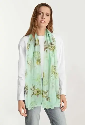 GERINLY Lightweight Scarves Fashion Flowers Print Women Cotton Wrap Scarf Head Shawl Winter Gift - 5