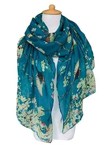 GERINLY Scarfs for Women Lightweight Floral Birds Print Cotton Scarves and Wraps for Summer Shawl - 3