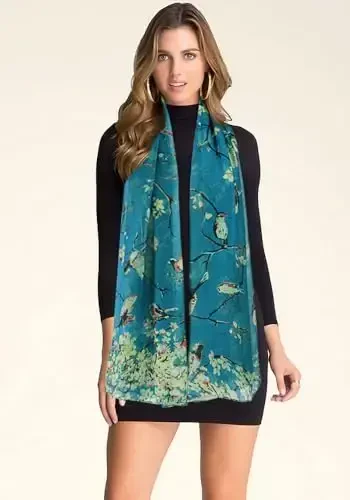 GERINLY Scarfs for Women Lightweight Floral Birds Print Cotton Scarves and Wraps for Fall Shawl 