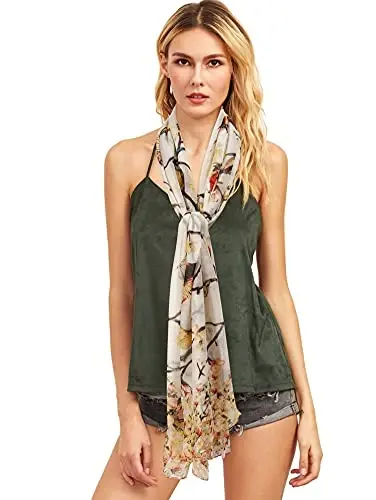 GERINLY Scarfs for Women Lightweight Floral Birds Print Cotton Scarves and Wraps for Summer Shawl 
