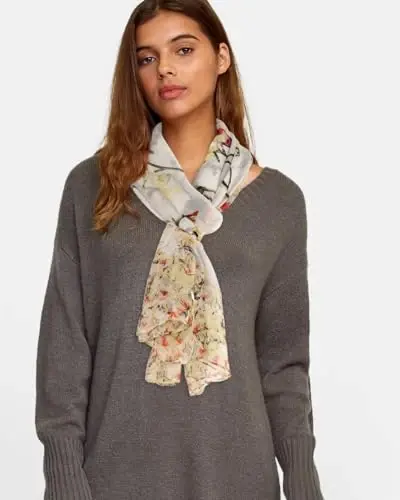 GERINLY Scarfs for Women Lightweight Floral Birds Print Cotton Scarves and Wraps for Summer Shawl - 1