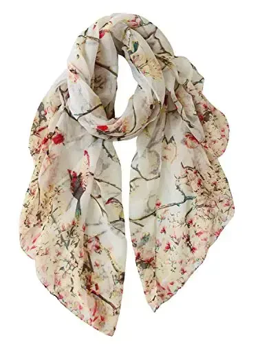 GERINLY Scarfs for Women Lightweight Floral Birds Print Cotton Scarves and Wraps for Fall Shawl - 3